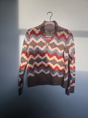 Toad&Co Zigzag Half-Zip Sweater - Brown, Red, Blue, Cream80% lambs wool